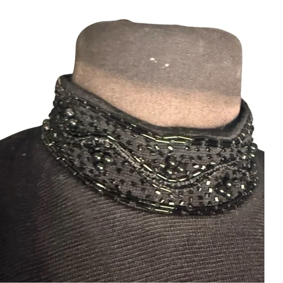 Vtg Beaded Mock Neck Bodycon Wool Blend Knit Maxi Dress Size M Minimal Elegant - Picture 2 of 5